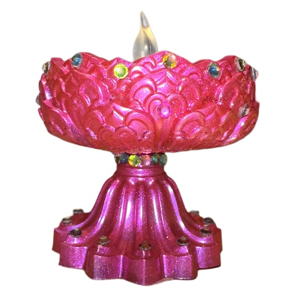 Hot Pink Vintage-Inspired  Pedestal Candle Holder - Picture 1 of 8